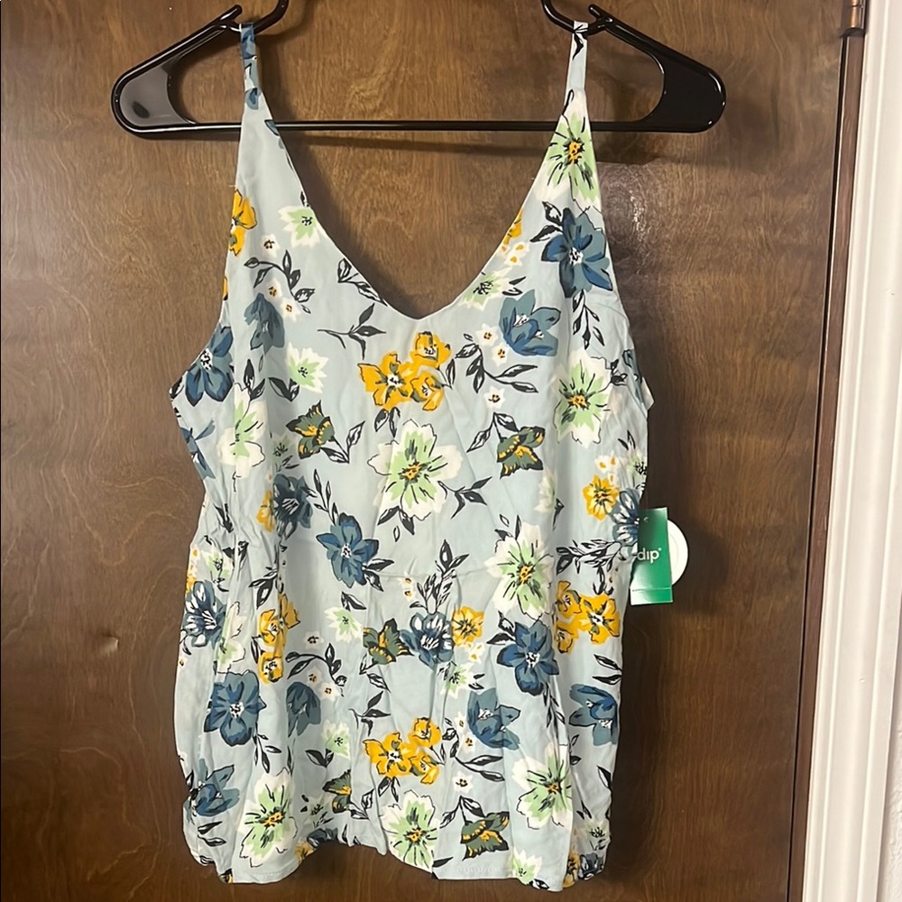 Floral Sleeveless Top - Blue and Yellow